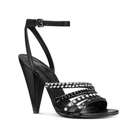NIB MICHAEL KORS Woman's Black Chain Kimmy Round Toe Strappy Leather Sandals Sz8 - Picture 8 of 8